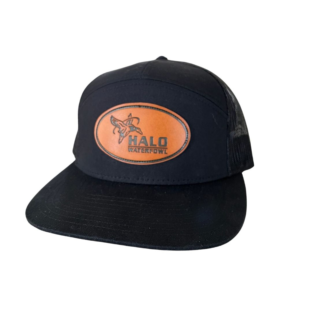 NEW Black Leather Patch 7 Panel Hat